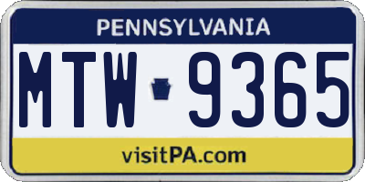 PA license plate MTW9365