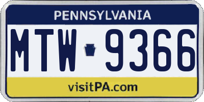 PA license plate MTW9366