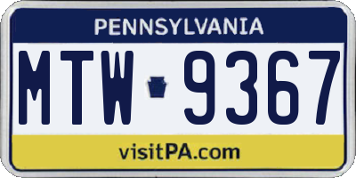 PA license plate MTW9367