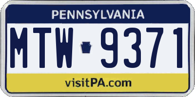 PA license plate MTW9371