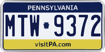 PA license plate MTW9372