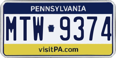 PA license plate MTW9374