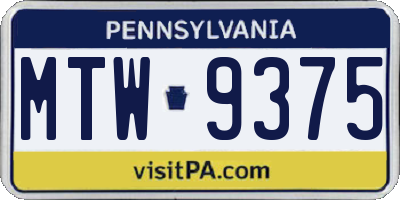PA license plate MTW9375