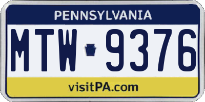PA license plate MTW9376