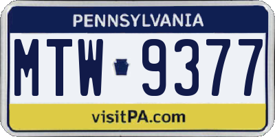 PA license plate MTW9377