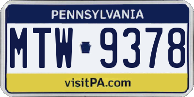 PA license plate MTW9378