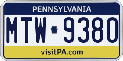 PA license plate MTW9380