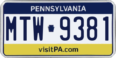 PA license plate MTW9381