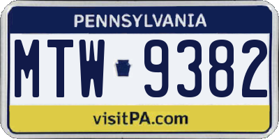 PA license plate MTW9382