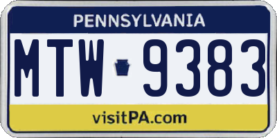 PA license plate MTW9383
