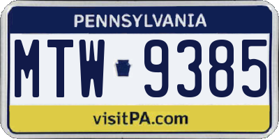 PA license plate MTW9385