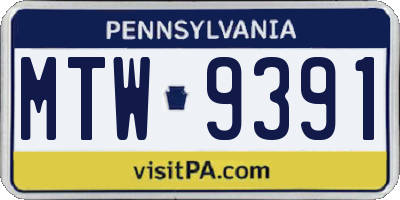 PA license plate MTW9391