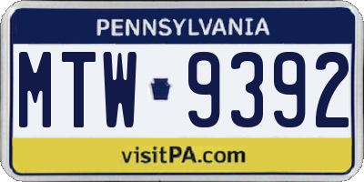PA license plate MTW9392