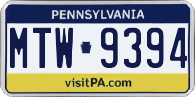 PA license plate MTW9394