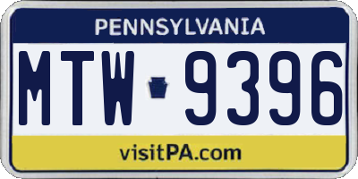PA license plate MTW9396