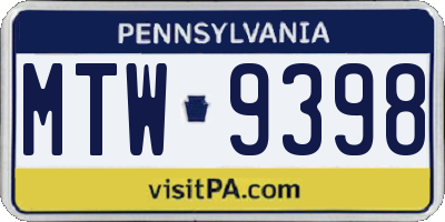 PA license plate MTW9398