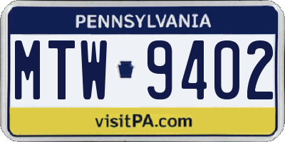 PA license plate MTW9402