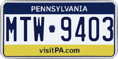 PA license plate MTW9403