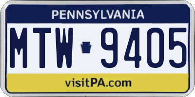 PA license plate MTW9405