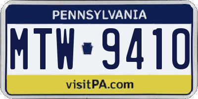 PA license plate MTW9410
