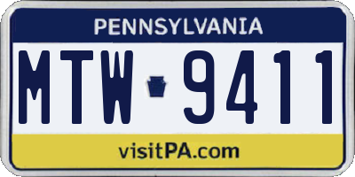 PA license plate MTW9411