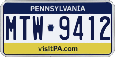 PA license plate MTW9412