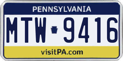 PA license plate MTW9416