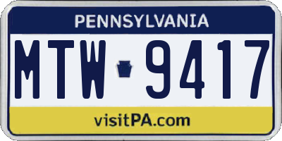 PA license plate MTW9417