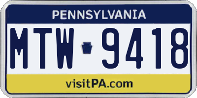 PA license plate MTW9418