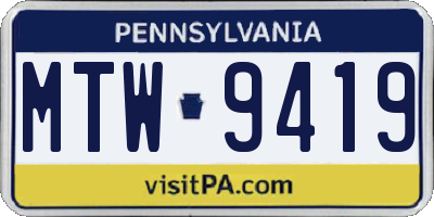 PA license plate MTW9419