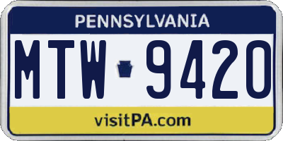 PA license plate MTW9420