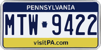 PA license plate MTW9422