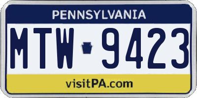 PA license plate MTW9423