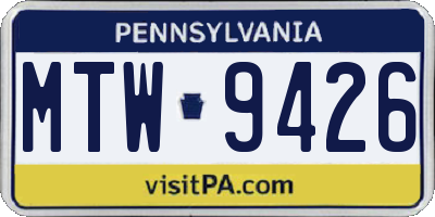 PA license plate MTW9426