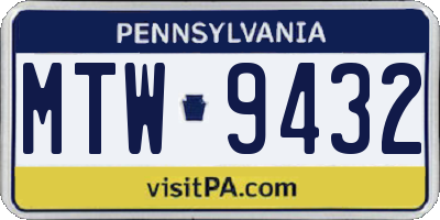 PA license plate MTW9432