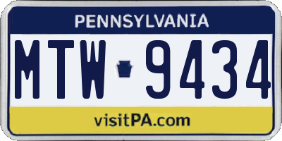 PA license plate MTW9434