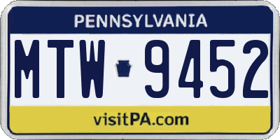 PA license plate MTW9452