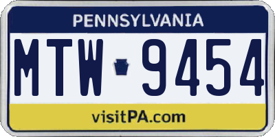 PA license plate MTW9454