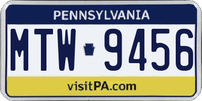 PA license plate MTW9456