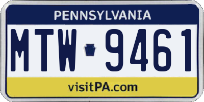 PA license plate MTW9461