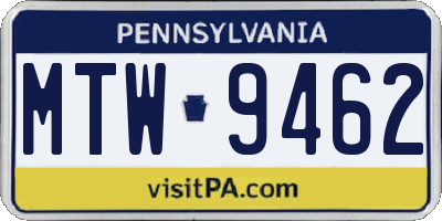 PA license plate MTW9462