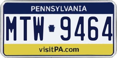 PA license plate MTW9464