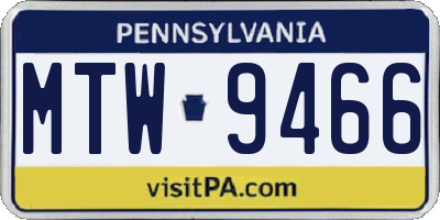 PA license plate MTW9466