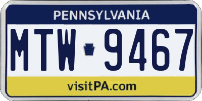 PA license plate MTW9467