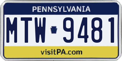 PA license plate MTW9481