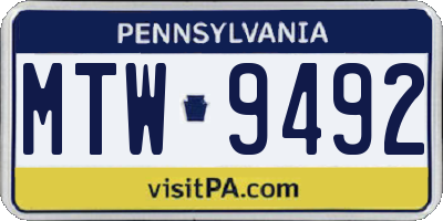 PA license plate MTW9492