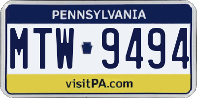 PA license plate MTW9494