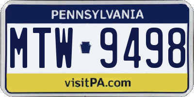 PA license plate MTW9498