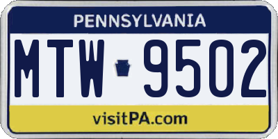 PA license plate MTW9502