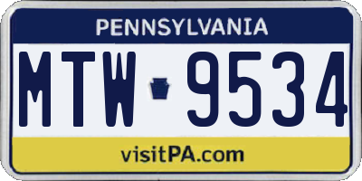 PA license plate MTW9534